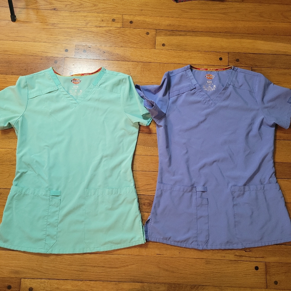 Womens Dickies Size XS Scrub Tops Mint Green And Blue 4 Way Stretch